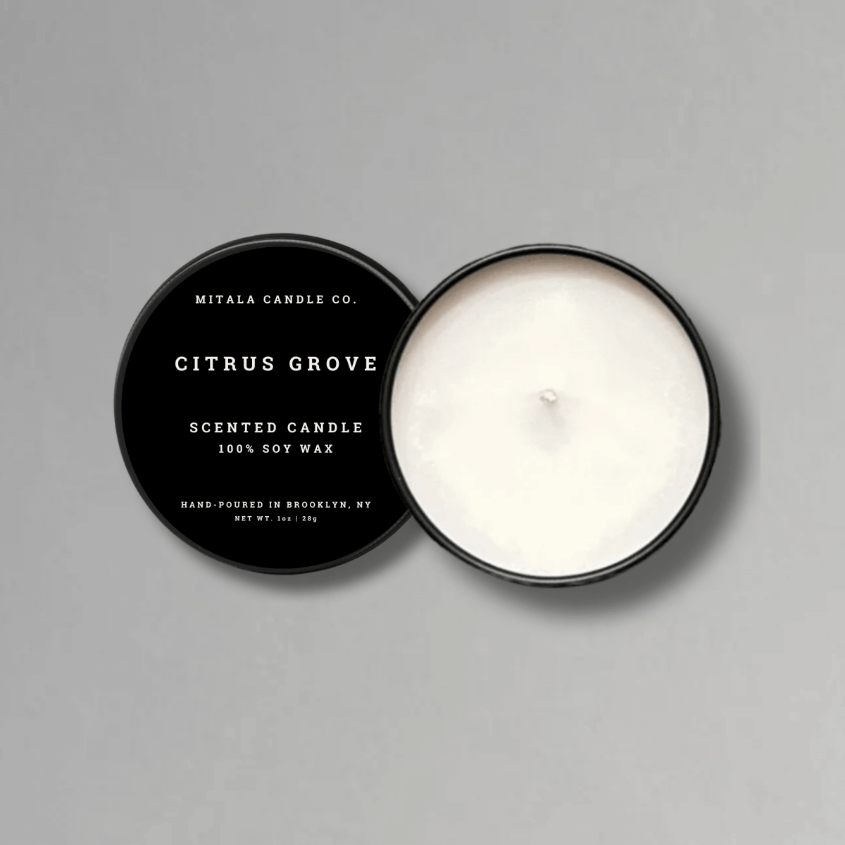 Close-up of assorted luxury handcrafted soy wax sample candles from Mitala Candle Co., perfect for gifting.