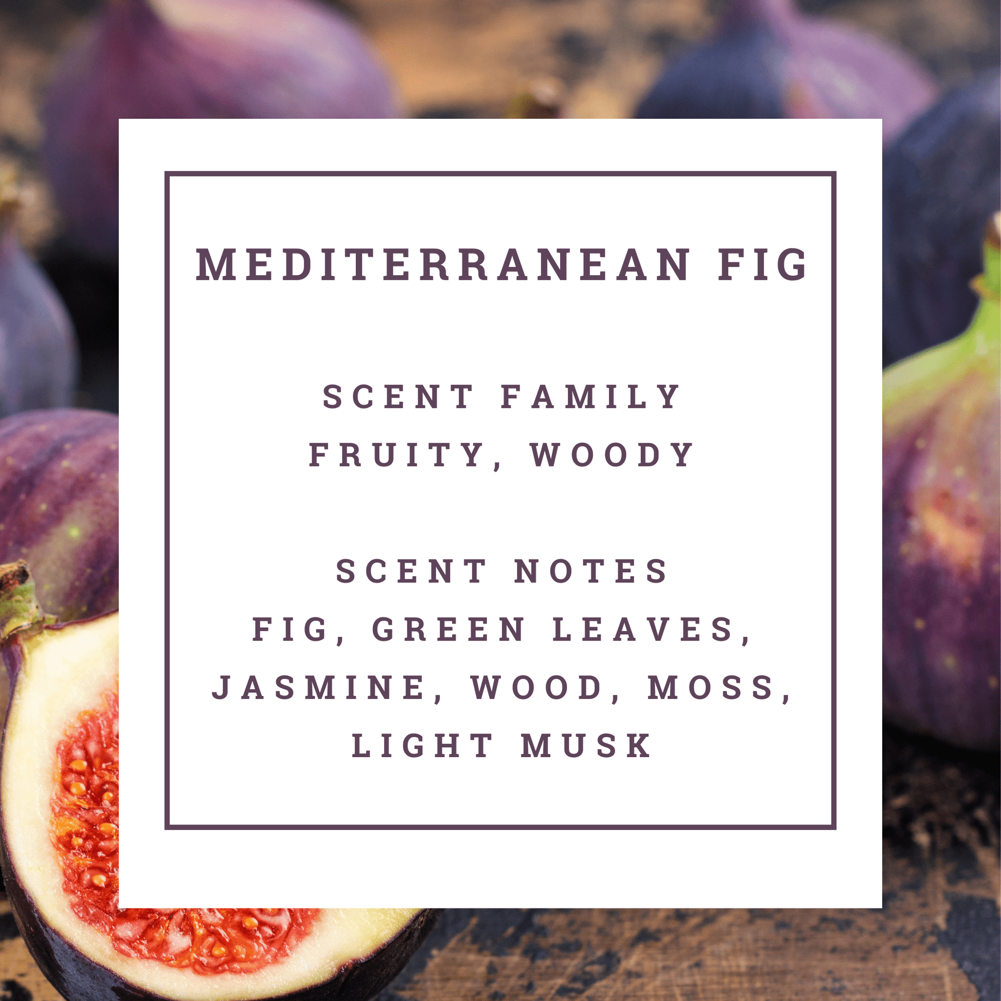 Text about Mediterranean fig scent with figs in the background