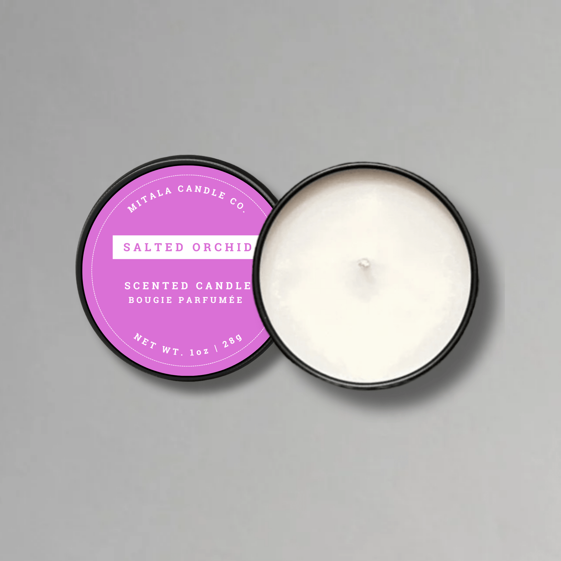 Close-up of assorted luxury handcrafted soy wax sample candles from Mitala Candle Co., perfect for gifting.