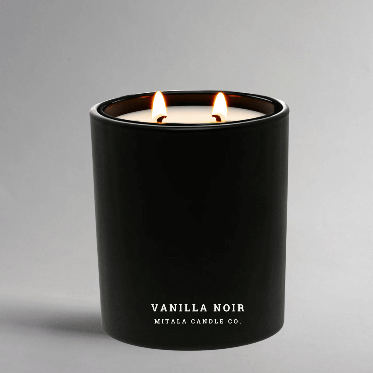 Vanilla Noir Classic Candle with dual cotton wicks in black jar