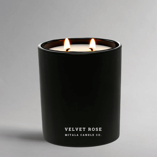 Velvet Rose soy candle — rose, carnation, lily, peppercorn — luxury hand-poured floral candle — Mitala Candle Co.